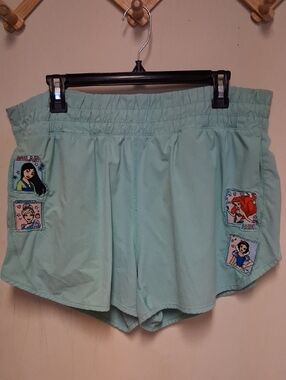 Womens Light Aqua Appliqued Patchwork Athletic Shorts